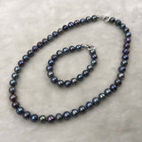 ELEISPL One Set 9-10mm Black Freshwater Pearls 50cm Necklace & 19cm Bracelet #501-15