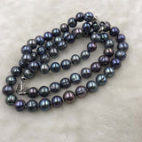 ELEISPL One Set 9-10mm Black Freshwater Pearls 50cm Necklace & 19cm Bracelet #501-15