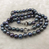 ELEISPL One Set 9-10mm Black Freshwater Pearls 50cm Necklace & 19cm Bracelet #501-15