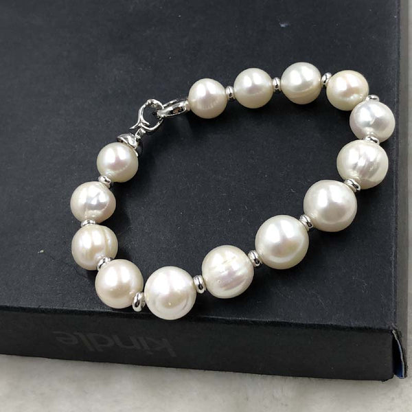 ELEISPL 19cm 10-12MM White Freshwater Pearls Bracelet #501-18