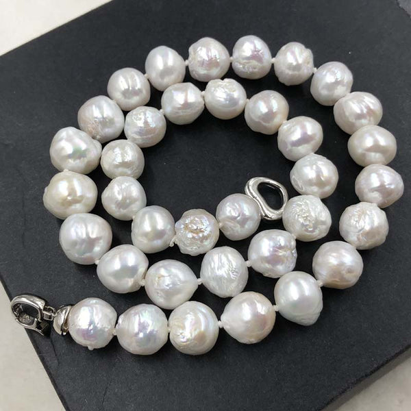 ELEISPL 44cm 11-13MM White Baroque Kasumi Pearls Necklace #502-13