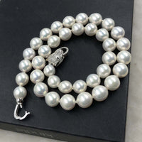 ELEISPL Amazing Clasp Fine 10-11.5mm Round Milky White Pearls Necklace #502-31