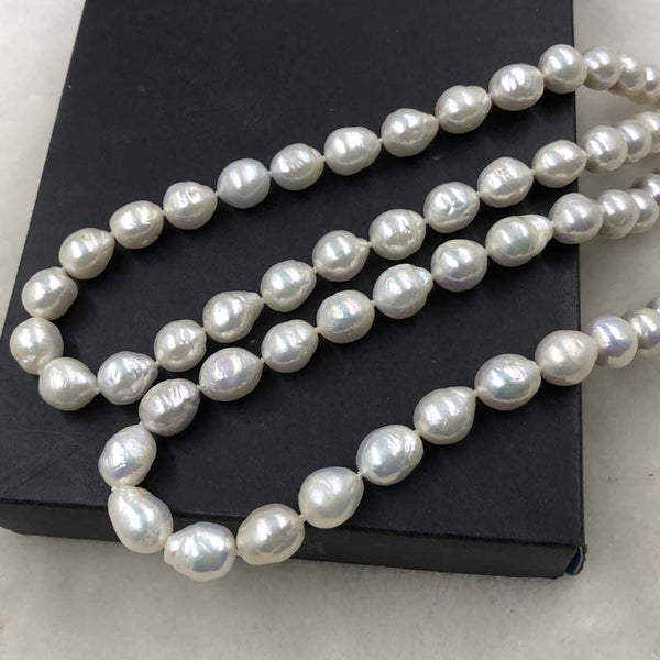 ELEISPL Wholesale 2 Strands 9-11mm White Rice Drop Furrow Pearls Necklace Different Length  #502-33