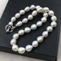 ELEISPL Wholesale 2 Strands 9-11mm White Rice Drop Furrow Pearls Necklace Different Length  #502-33