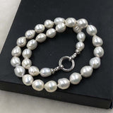 ELEISPL Wholesale 2 Strands 9-11mm White Rice Drop Furrow Pearls Necklace Different Length  #502-33