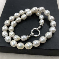 ELEISPL Wholesale 2 Strands 9-11mm White Rice Drop Furrow Pearls Necklace Different Length  #502-33