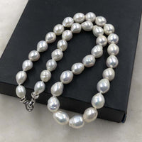 ELEISPL Wholesale 2 Strands 9-11mm White Rice Drop Furrow Pearls Necklace Different Length  #502-33