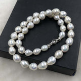 ELEISPL Wholesale 2 Strands 9-11mm White Rice Drop Furrow Pearls Necklace Different Length  #502-33