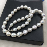 ELEISPL Wholesale 2 Strands 9-11mm White Rice Drop Furrow Pearls Necklace Different Length  #502-33