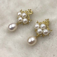 ELEISPL JEWELRY Golden Fashion Style White Freshwater Pearls Studs%Drop  earring #508-7-2