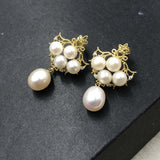 ELEISPL JEWELRY Golden Fashion Style White Freshwater Pearls Studs%Drop  earring #508-7-2