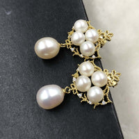 ELEISPL JEWELRY Golden Fashion Style White Freshwater Pearls Studs%Drop  earring #508-7-2