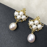 ELEISPL JEWELRY Golden Fashion Style White Freshwater Pearls Studs%Drop  earring #508-7-2