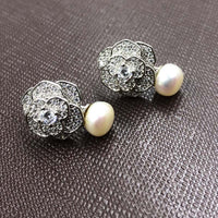 ELEISPL JEWELRY Rose Style White Bread Shape FW Pearls Earring #508-7-2