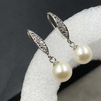 ELEISPL JEWELRY AAA 8MM ROUND Pearls Dangle Earring  Silver Hook  #508-7-2