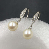 ELEISPL JEWELRY AAA 8MM ROUND Pearls Dangle Earring  Silver Hook  #508-7-2