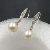 ELEISPL JEWELRY AAA 8MM ROUND Pearls Dangle Earring  Silver Hook  #508-7-2