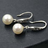 ELEISPL JEWELRY AAA 8MM ROUND Pearls Dangle Earring  Silver Hook  #508-7-2