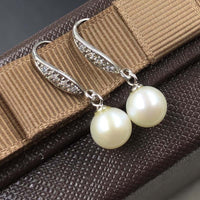 ELEISPL JEWELRY AAA 8MM ROUND Pearls Dangle Earring  Silver Hook  #508-7-2