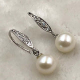 ELEISPL JEWELRY AAA 8MM ROUND Pearls Dangle Earring  Silver Hook  #508-7-2