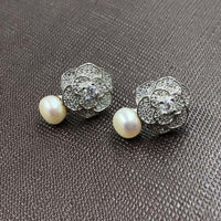 ELEISPL JEWELRY Rose Style White Bread Shape FW Pearls Earring #508-7-2