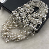 ELEISPL WHOLESALE 3Lines White Rice Freshwater Pearls Necklace  #508-9