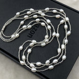 ELEISPL WHOLESALE 3Lines White Rice Freshwater Pearls Necklace  #508-9