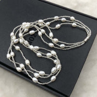 ELEISPL WHOLESALE 3Lines White Rice Freshwater Pearls Necklace  #508-9