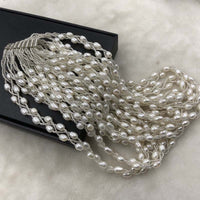 ELEISPL WHOLESALE 3Lines White Rice Freshwater Pearls Necklace  #508-9