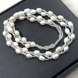 ELEISPL WHOLESALE 3Lines White Rice Freshwater Pearls Necklace  #508-9