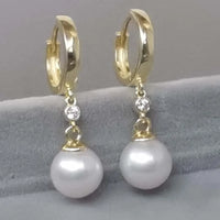 Gorgeous 9mm Round Genuine Pearl Dangle Earring Women's Jewellry