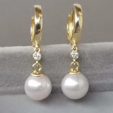 Gorgeous 9mm Round Genuine Pearl Dangle Earring Women's Jewellry