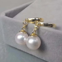 Gorgeous 9mm Round Genuine Pearl Dangle Earring Women's Jewellry