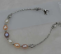 24 Qty fine genuine white pink purple freshwater pearl bracelet rose gold silver plated