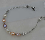 24 Qty fine genuine white pink purple freshwater pearl bracelet rose gold silver plated