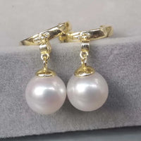 Gorgeous 9mm Round Genuine Pearl Dangle Earring Women's Jewellry