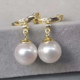 Gorgeous 9mm Round Genuine Pearl Dangle Earring Women's Jewellry