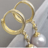 Gorgeous 9mm Round Genuine Pearl Dangle Earring Women's Jewellry