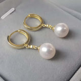 Gorgeous 9mm Round Genuine Pearl Dangle Earring Women's Jewellry