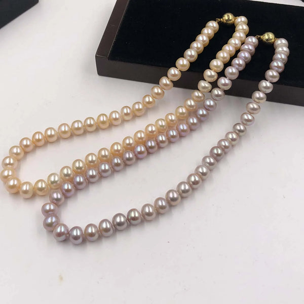 [ELEISPL] AAA 10mm Pink Purple Fresh Water Cultured Pearl Necklace Bread Shape #22010204