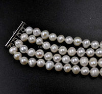 elegant 4rows Genuine white freshwater Pearl Necklace & Bracelet free Earring