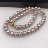 [ELEISPL] AAA 10mm Pink Purple Fresh Water Cultured Pearl Necklace Bread Shape #22010204