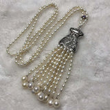 ELEISPL JEWELRY Sweater Long Necklace 85cm +11cm Pendant 4mm Rice Freshwater Pearls #23500-2