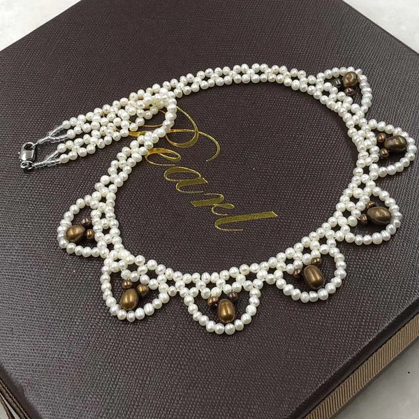 ELEISPLJEWELRY 3-4MM White Freshwater Pearls Choker Necklace #508-4-6