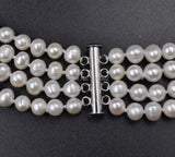 elegant 4rows Genuine white freshwater Pearl Necklace & Bracelet free Earring