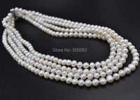 elegant 4rows Genuine white freshwater Pearl Necklace & Bracelet free Earring