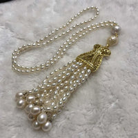 ELEISPL JEWELRY Sweater Long Necklace 60cm +15cm Pendant 4mm Rice Freshwater Pearls #23500-2