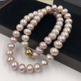 [ELEISPL] AAA 10mm Pink Purple Fresh Water Cultured Pearl Necklace Bread Shape #22010204