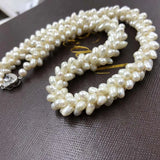 ELEISPL Handcraft Jewelry Genuine Pearls Black 4-5mm lots of white Beads Necklace Heart clasp #508-8