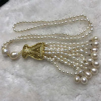 ELEISPL JEWELRY Sweater Long Necklace 60cm +15cm Pendant 4mm Rice Freshwater Pearls #23500-2